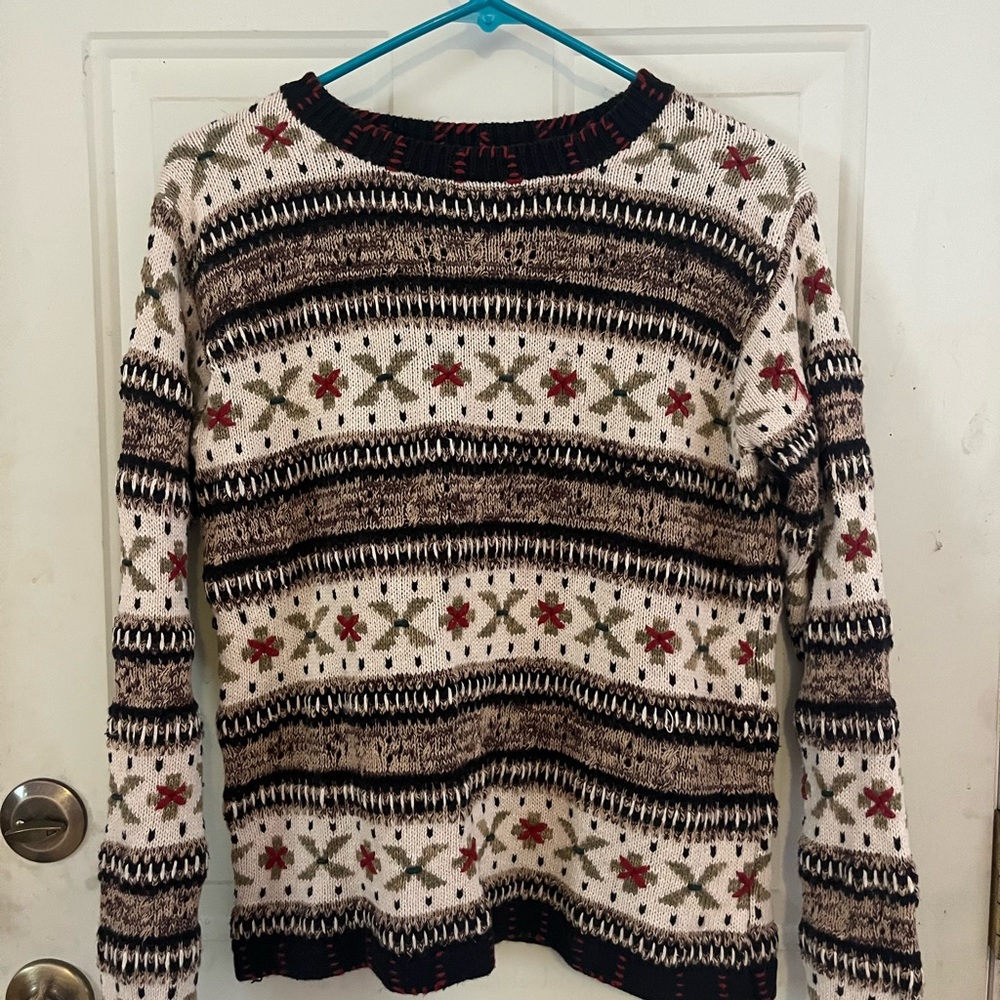 Festive Patterned Sweater - Black, White, Red, Green